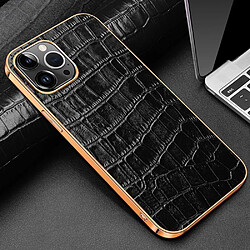 Coque en TPU + cuir véritable électroplaqué, texture crocodile, anti-chute pour votre iPhone 14 Pro Max - noir