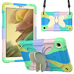 Coque en TPU + silicone avec béquille en forme de papillon et bandoulière coloré/vert pour votre Samsung Galaxy Tab A7 Lite 8.7 pouces