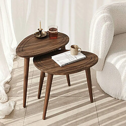 Toilinux Lot de 2 tables d'appoint Théodore en bois massif - Marron