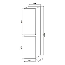 Kiamami Valentina COLONNE DE SALLE DE BAIN SUSPENDUE AVEC 2 PORTES BLANC BRILLANT