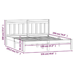 vidaXL Cadre de lit Marron miel 120x190 cm Petit Double Bois massif pas cher