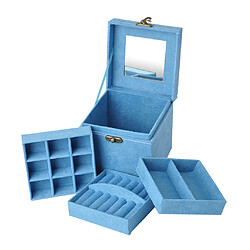 Cas De Boîte De Rangement De Bijoux En Velours Portable Pour Anneaux De Bijoux 3 Couches Bleu