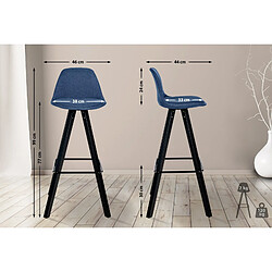 Acheter Decoshop26 Tabouret de bar chaise haute x1 repose-pieds style scandinave en tissu bleu structure en bois noir carré 10_0004644