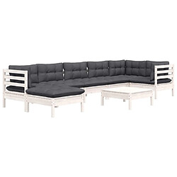 Avis Maison Chic Salon de jardin 8 pcs avec coussins | Ensemble de Table et chaises | Mobilier d'Extérieur blanc bois de pin solide -GKD71536