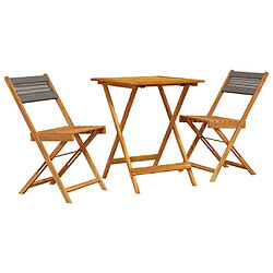 vidaXL Ensemble de bistro 3 pcs gris polypropylène et bois massif