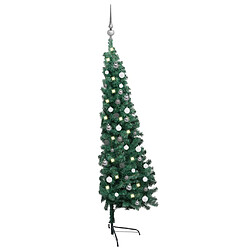 vidaXL Demi-arbre de Noël artificiel pré-éclairé et boules vert 180 cm