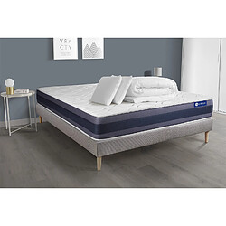 ACTISOM Pack prêt à dormir matelas Ressorts ensachés+Mémoire de forme ACTIFLEX MORPHO 200x200 + sommier KIT gris +2oreillers+couette