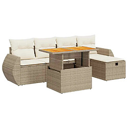 vidaXL Salon de jardin 6 pcs avec coussins beige résine tressée acacia