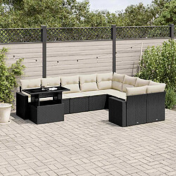 vidaXL Salon de jardin 10 pcs avec coussins noir résine tressée