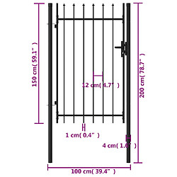 Acheter vidaXL Portillon simple porte avec dessus à pointe Acier 1x1,5 m Noir