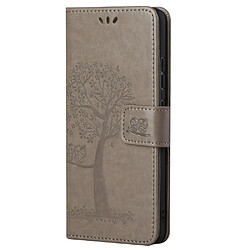 Etui en PU motif chouette et arbre avec support gris pour votre Xiaomi Redmi Note 11/Poco M4 Pro 5G