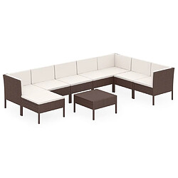 Maison Chic Salon de jardin 9 pcs + coussins - Mobilier/Meubles de jardin - Table et chaises d'extérieur Résine tressée Marron -MN75675