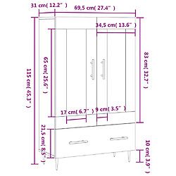 vidaXL Buffet haut gris béton 69,5x31x115 cm bois d'ingénierie pas cher