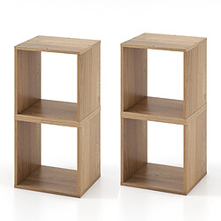 Helloshop26 Lot de 2 tables de chevets organiseurs de rangement cubiques armoire à treillis combinée bibliothèque ouverte empilable porte-disque vinyle au sol naturel 20_0008765