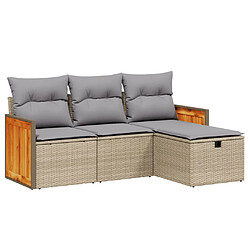 vidaXL Salon de jardin avec coussins 4pcs mélange beige résine tressée