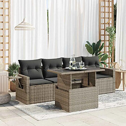 vidaXL Salon de jardin 5 pcs avec coussins gris résine tressée