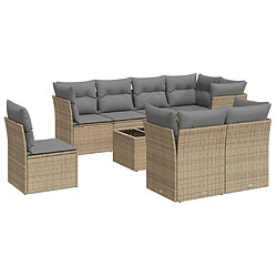 vidaXL Salon de jardin avec coussins 9 pcs beige résine tressée