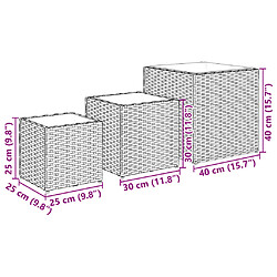 vidaXL Jardinières d'extérieur 3 pcs noir résine tressée pas cher