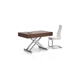 Inside 75 Table relevable extensible ACTIVA 120/214x38/77x80cm pied acier chromé plateau noyer