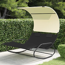 Maison Chic Chaise longue | Transat Bain de soleil double à bascule avec auvent Noir et crème -GKD34515