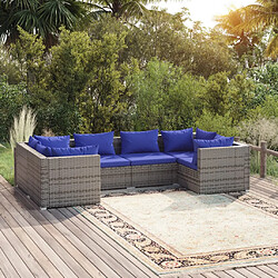 vidaXL Salon de jardin 6 pcs avec coussins résine tressée gris