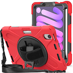 Coque en TPU + silicone avec béquille pivotantes à 360° et bandoulière rouge/noir pour votre Apple iPad mini (2021)