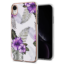 Coque en TPU anti-rayures, marbre électroplaqué IMD IML Fleurs pourpres pour votre iPhone XR 6.1 pouces