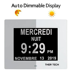 Avis Horloge Calendrier avec Date Jour Heure Grande Police Alarme Auto Dimming pour Les Personnes Âgées / Alzheimer et Les Enfants Blanc