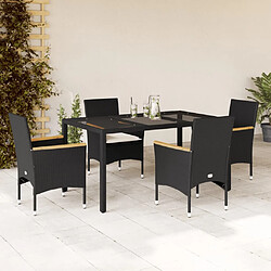 vidaXL Ensemble à manger de jardin et coussins 5 pcs noir rotin verre