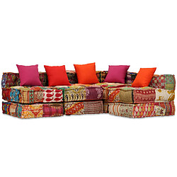 Decoshop26 Coussins canapé de sol poufs modulaire chaise longue 4 places en tissu Patchwork DEC021225