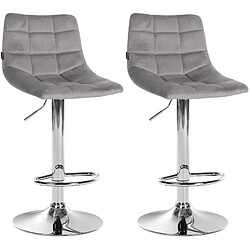 Decoshop26 Lot de 2 tabourets de bar en velours gris base métal chromé réglable en hauteur et repose-pieds TDB10633