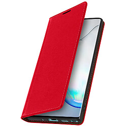 Avizar Étui Galaxy Note 10 Plus Folio Cuir Véritable Porte cartes Support Vidéo rouge