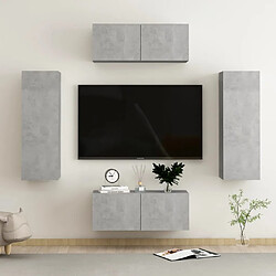 vidaXL Ensemble de meubles TV 4 pcs Gris béton Bois d'ingénierie