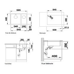 Blanco Evier à encastrer Andano 340/180-U 2 cuves inox 522977