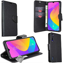 Htdmobiles Housse etui portefeuille pour Xiaomi Mi 9 Lite + verre trempe - NOIR / NOIR