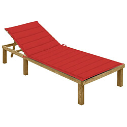 Maison Chic Chaise longue avec coussin | Bain de soleil Relax | Transat rouge Bois de pin imprégné -GKD52682