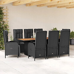 Maison Chic Ensemble à manger d'extérieur 9 pcs avec coussins,Salon de jardin noir résine tressée -GKD949221