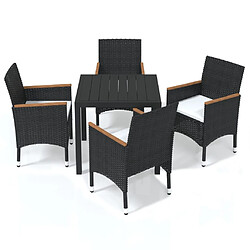 vidaXL Ensemble à dîner de jardin avec coussins 5 pcs poly rotin noir