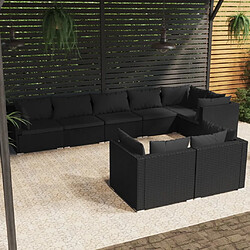 vidaXL Salon de jardin 8 pcs avec coussins noir résine tressée