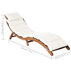 vidaXL Chaise longue avec coussin Bois d'acacia solide Crème pas cher