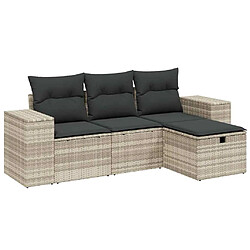 vidaXL Salon de jardin 4 pcs avec coussins gris clair résine tressée