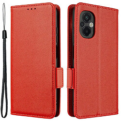 Etui en PU texture litchi, fermoir magnétique double avec support pour votre Xiaomi Poco M5 4G - rouge