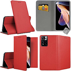 Htdmobiles Housse etui portefeuille avec coque intérieure en silicone pour Xiaomi Redmi Note 11 Pro+ Plus 5G + film ecran - ROUGE MAGNET