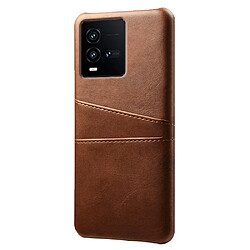 Coque en TPU + PU anti-rayures avec deux porte-cartes pour votre Vivo iQOO 10 5G - marron