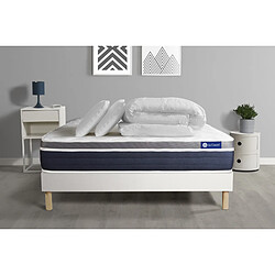 ACTISOM Pack prêt à dormir ACTIMEMO CONFORT Matelas mémoire de forme 160x200 Maxi épaisseur + sommier KIT blanc + 2 oreillers+couette