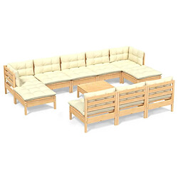 Maison Chic Salon de jardin 11pcs + coussins - Mobilier/Meubles de jardin - Table et chaises d'extérieur crème bois de pin -MN45592