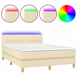 Sommier à lattes LED,Cadre à lattes de lit avec matelas pour Adulte Crème 140x190 cm Tissu -MN83155