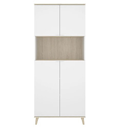 Pegane Meuble de rangement coloris blanc/naturel - Longueur 79 x Profondeur 40 x Hauteur 188 cm