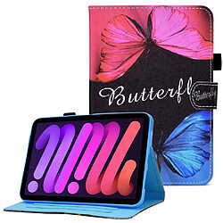 Etui en PU ligne de couture avec support et porte-cartes deux papillons pour votre Apple iPad mini (2021)