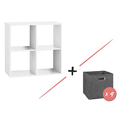 Five Simply Smart Étagère 4 cases Mix N' Modul Blanc + 4 boîtes Gris foncé chiné - Five